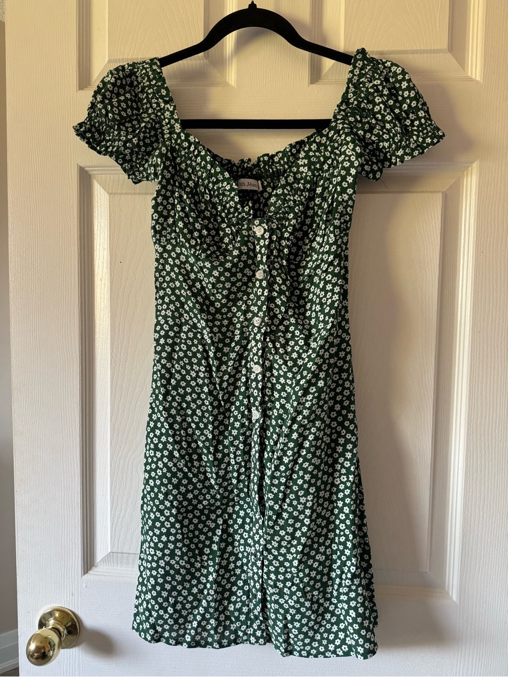 With Jean Green Floral Button-Front Mini Dress